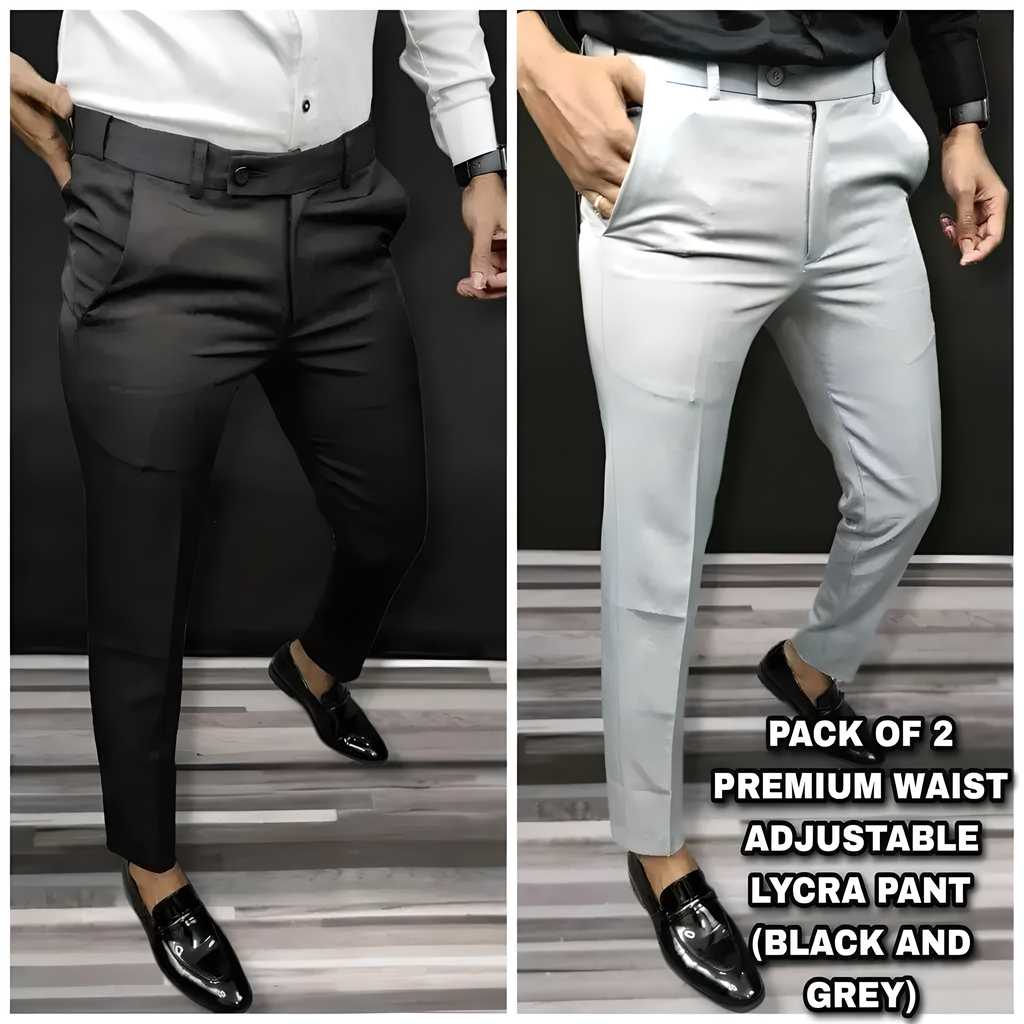 Premium Waist Adjustable Lycra Men's Trouser (Pack of 2) LASATECH