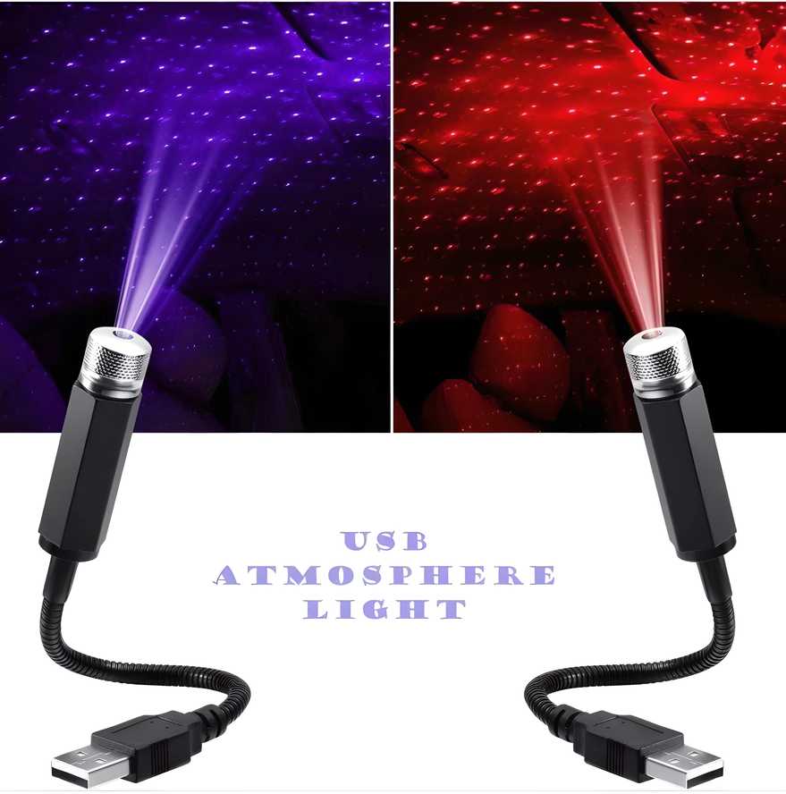 EXPANDABLES Auto Roof Star Projector Lights, USB Portable Adjustable Flexible Interior Car Night Lamp Decorations with Romantic Galaxy Atmosphere fit Car, Ceiling, Bedroom, Party and More Shower Laser Light Pack Of 2 LASATECH