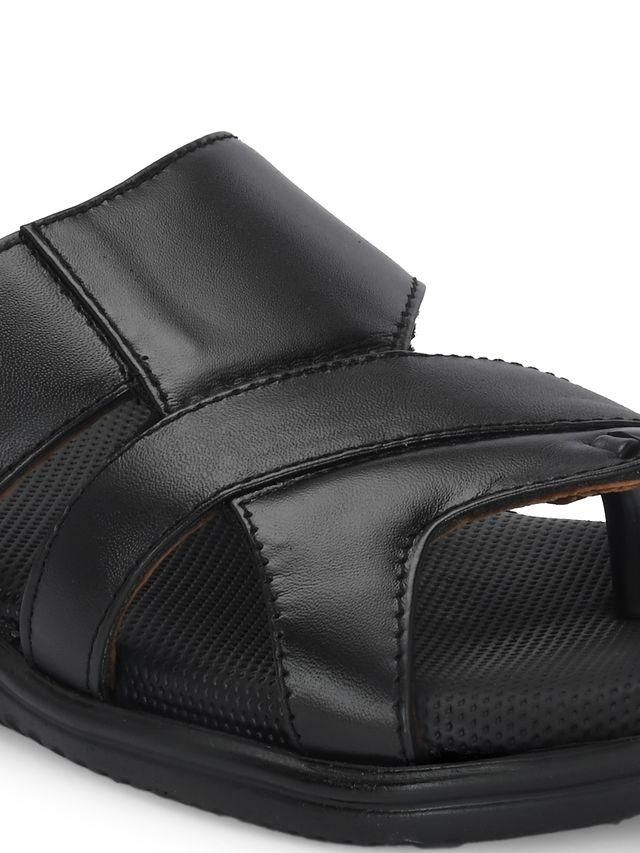 Mens Puffy Cloud Black Leather Slippers LASATECH