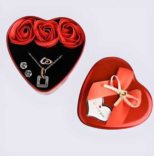 Floweraura Sparkling Love Adornments Jewelry & Artificial Flower in Heart Red Box Valentine's Gift LASATECH