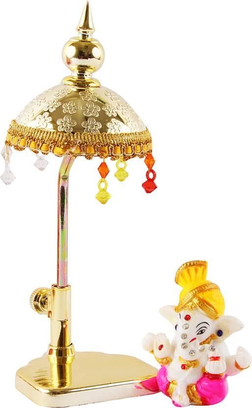 Exquisite Marble Ganesh with Umbrella Elegant Idol Decorative Showpiece - 20 cm  (Polyresin, Multicolor) LASATECH