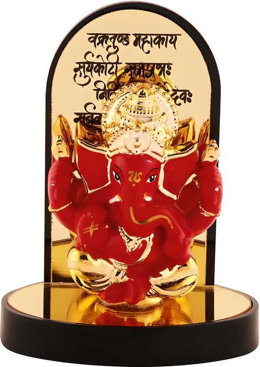 Gold Plate Ganesh Ji Idol Statue Decorative Showpiece - 3.25 cm  (Polyresin, Multicolor) LASATECH