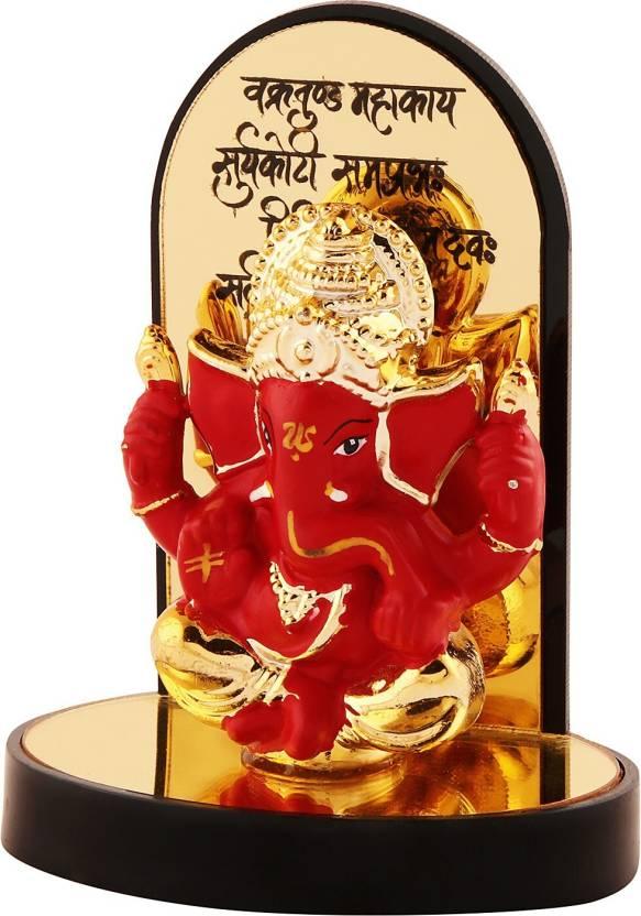 Gold Plate Ganesh Ji Idol Statue Decorative Showpiece - 3.25 cm  (Polyresin, Multicolor) LASATECH