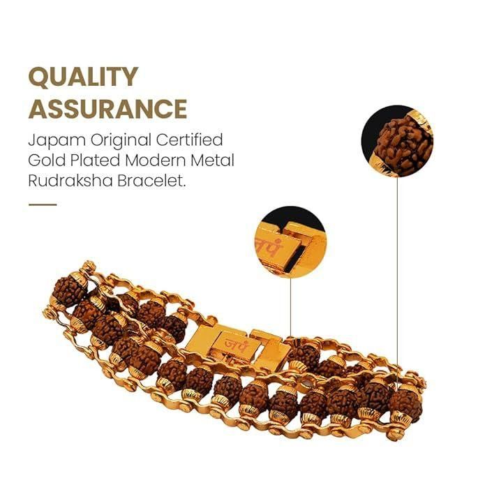 Genuine Paanch Mukhi Modern Rudraksha Bracelet With Gold Plating. LASATECH