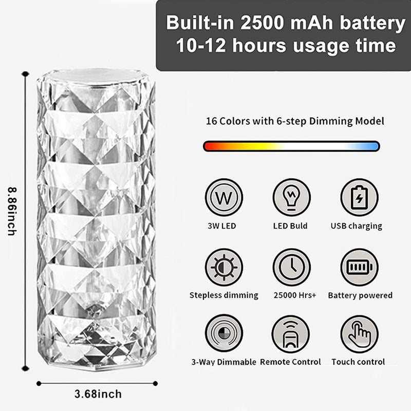 16 Color Changing Rose Crystal Diamond Table Lamp LASATECH