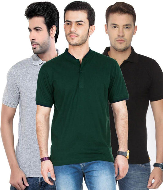 Cotton Blend Polo Neck Solid T-Shirt (Pack of 3) LASATECH