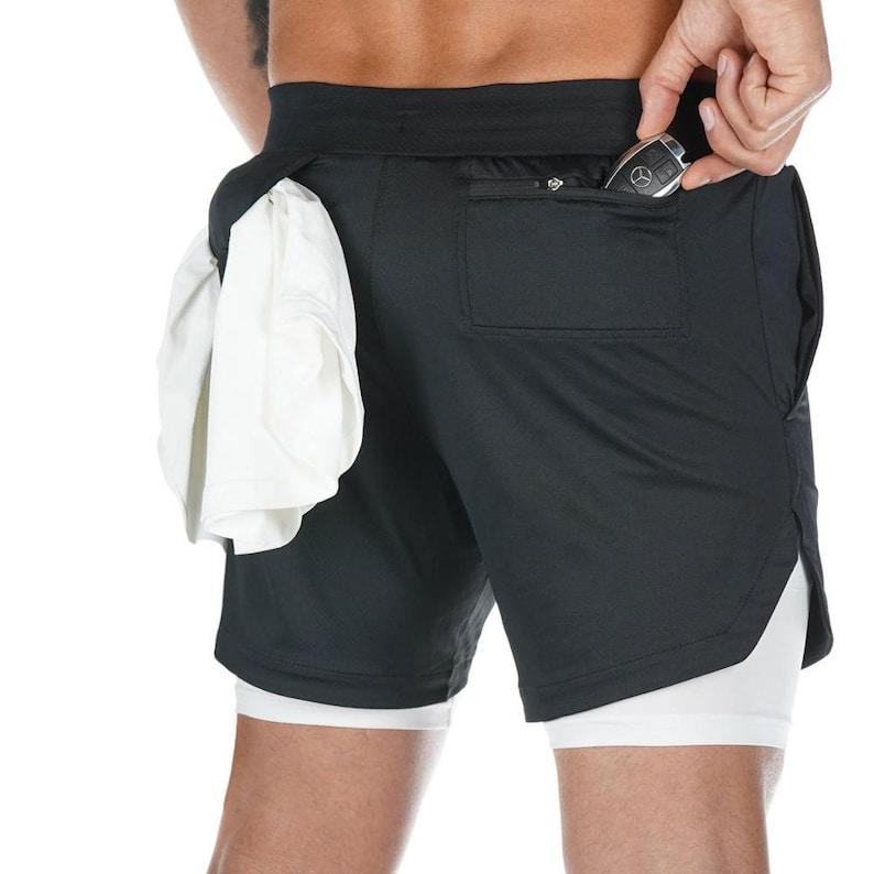 2 in 1 Running Shorts Built in Base Layer Pants Pocket LASATECH