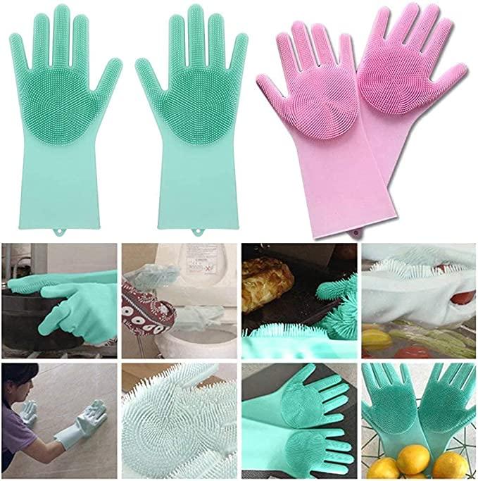 Gloves Magic Silicone Dish Washing Gloves for Kitchen (Pair of 1) LASATECH