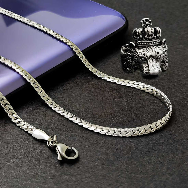 Silver plated chain with silver plated KGF LION shape adjustable ring combo set Rhodium Plated Stainless Steel Chain LASATECH