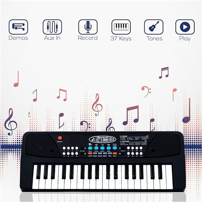37 Keys Piano Keyboard Toy with Microphone, USB Power Cable & Sound Recording Function Analog Portable Keyboard LASATECH