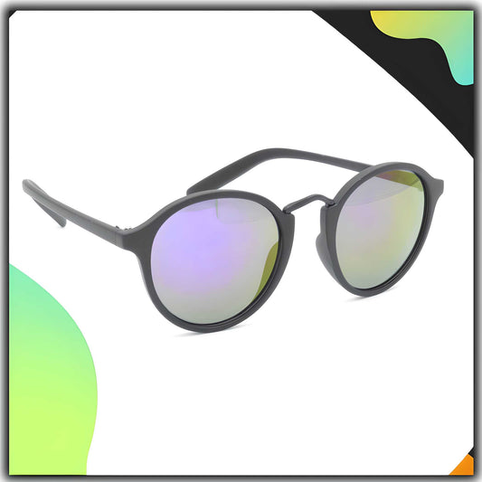 HRINKAR Mirrored & UV Protection Elegant Grey Round Unisex Sunglasses LASATECH