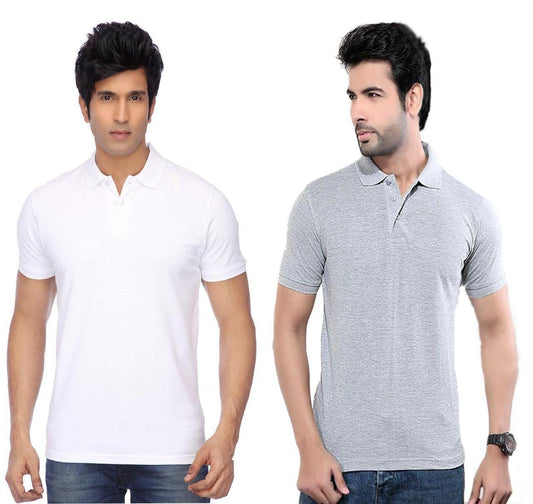 Cotton Blend Solid Half Sleeves Mens Polo Neck T-Shirt (Pack of 2) LASATECH