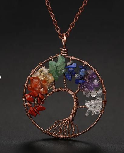 Handmade Bohemian Tree of Life Wire Quartz Stone Necklace LASATECH