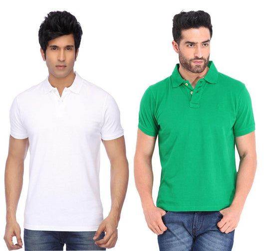 Cotton Blend Solid Half Sleeves Mens Polo Neck T-Shirt (Pack of 2) LASATECH