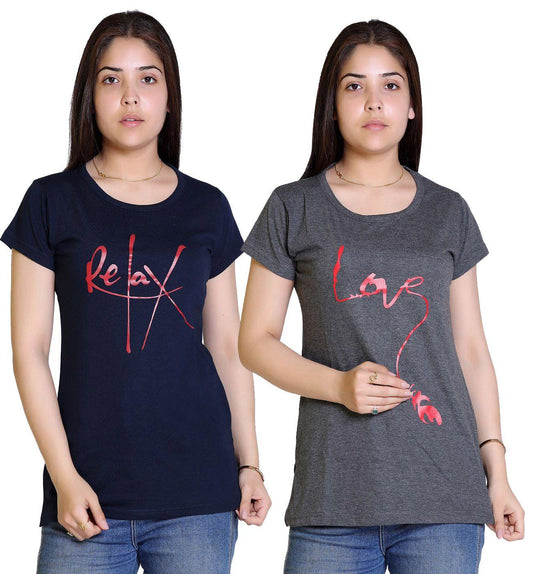 Women's Cotton Typography Print T-Shirt Buy 1 Get 1 Free LASATECH