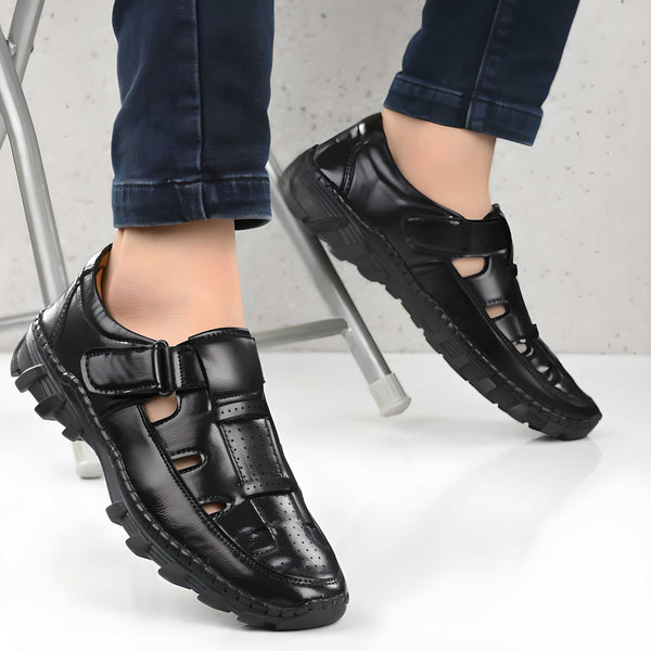 Black Roman Sandals For Men LASATECH