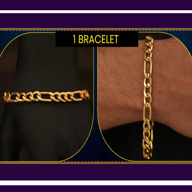 Pack Of 2 Golden Chain With Bracelet + Ring + Digital Watch Combo LASATECH