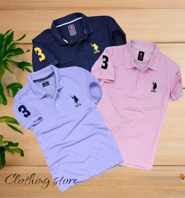 Cotton Matty Solid Half Sleeves Men's Polo Neck T-Shirt Pack Of 3 LASATECH