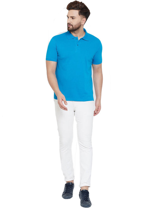 Cotton Blend Solid Half Sleeves Mens Polo T-Shirt LASATECH