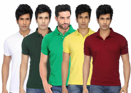 Poly Cotton Solid Half Sleeves Mens Polo T-shirt (Pack of 5) LASATECH