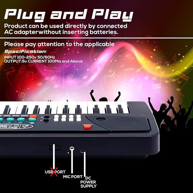 37 Keys Piano Keyboard Toy with Microphone, USB Power Cable & Sound Recording Function Analog Portable Keyboard LASATECH
