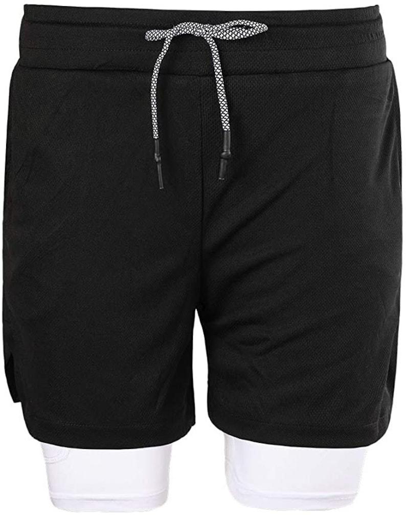 2 in 1 Running Shorts Built in Base Layer Pants Pocket LASATECH