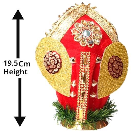 Handmade Lord Ganesha Decorated Coconut Shagun Nariyal With Stand + 1 Acrylic Leaf Shape Puja Thali + 1 Tilak (Set Of 3) LASATECH