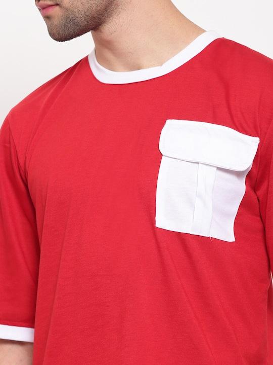 Cotton Color Block Half Sleeves Mens Round Neck T-Shirt LASATECH