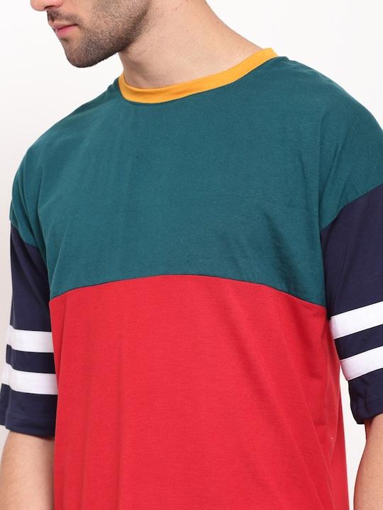 Cotton Color Block Half Sleeves Mens Round Neck T-Shirt LASATECH