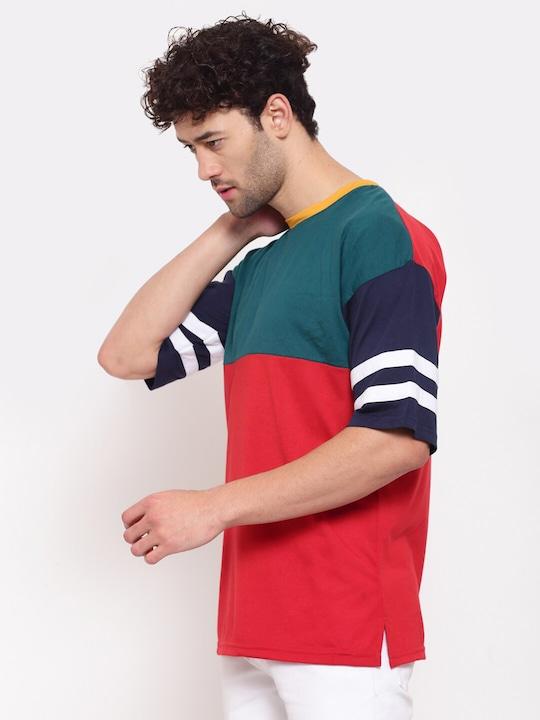 Cotton Color Block Half Sleeves Mens Round Neck T-Shirt LASATECH