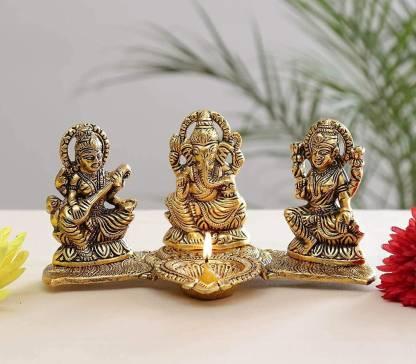 Design Gold Plated Lakshmi Ganesh Saraswati Idol with Deepak Showpiece LASATECH