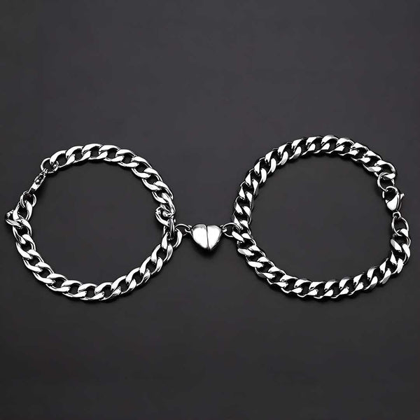 Silver Heart Magnetic Couple Chain Bracelet LASATECH