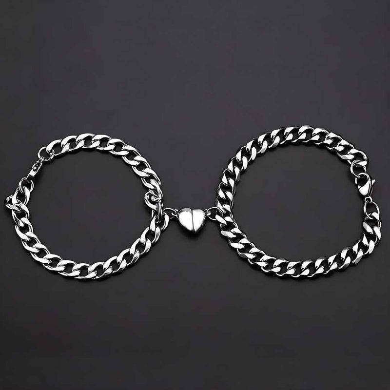 Silver Heart Magnetic Couple Chain Bracelet LASATECH
