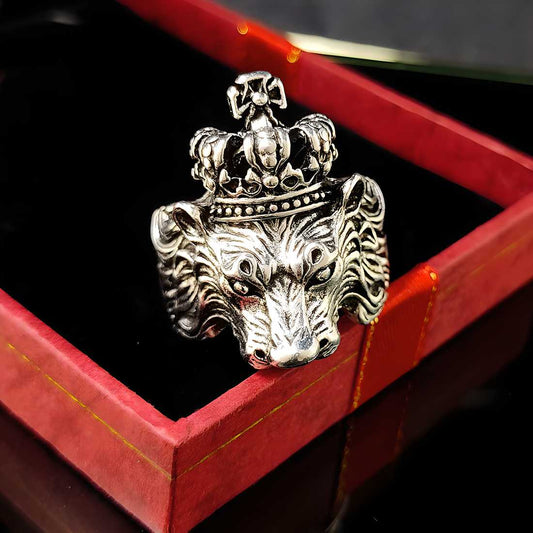 Oxidised Silver Plated Lion Face KGF Ring LASATECH