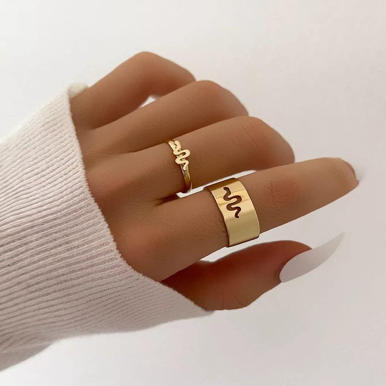 Golden Snake Matching Wrap Finger Couple Ring LASATECH