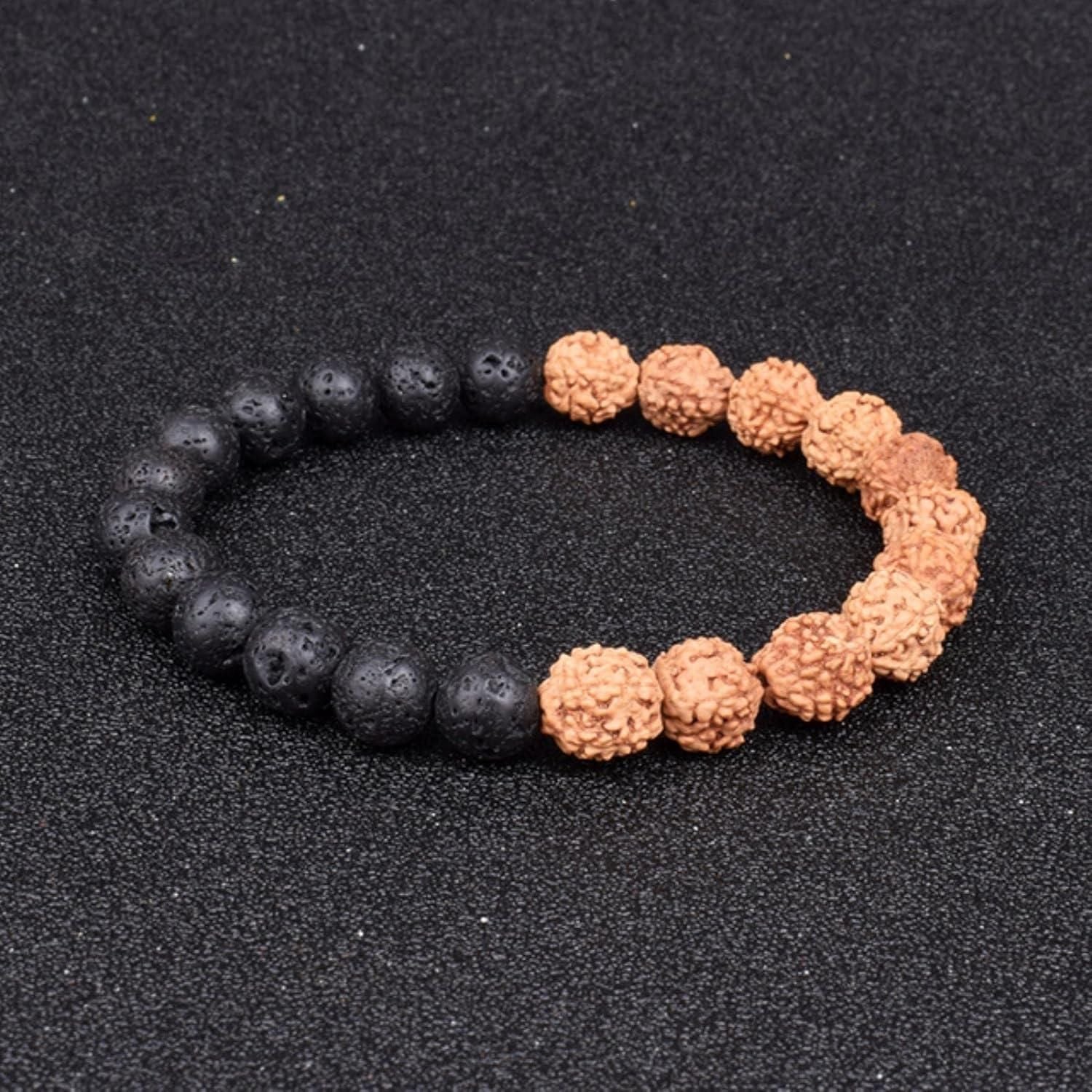 Authentic 5 Mukhi Rudraksha With Black Agate Beaded Bracelet� LASATECH