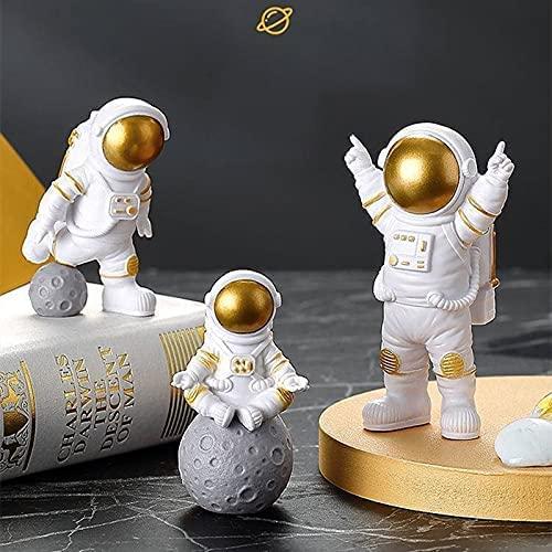 Astronaut Spaceman Statue Ornament Home Office Desktop Figurine Decors Set of 3 - Golden LASATECH