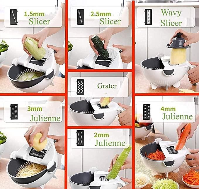 9 in 1 Multifunction Plastic Magic Rotate Vegetable Cutter LASATECH