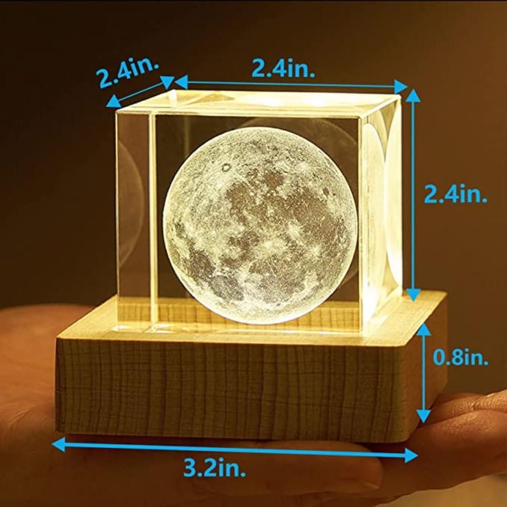 3D Crystal Cube Moon with LED Night Lamp LASATECH