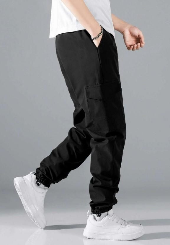 Men's Flap Pocket Drawstring Black Jogger Combo Pant LASATECH