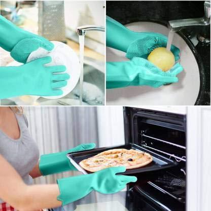 Gloves Magic Silicone Dish Washing Gloves for Kitchen (Pair of 1) LASATECH