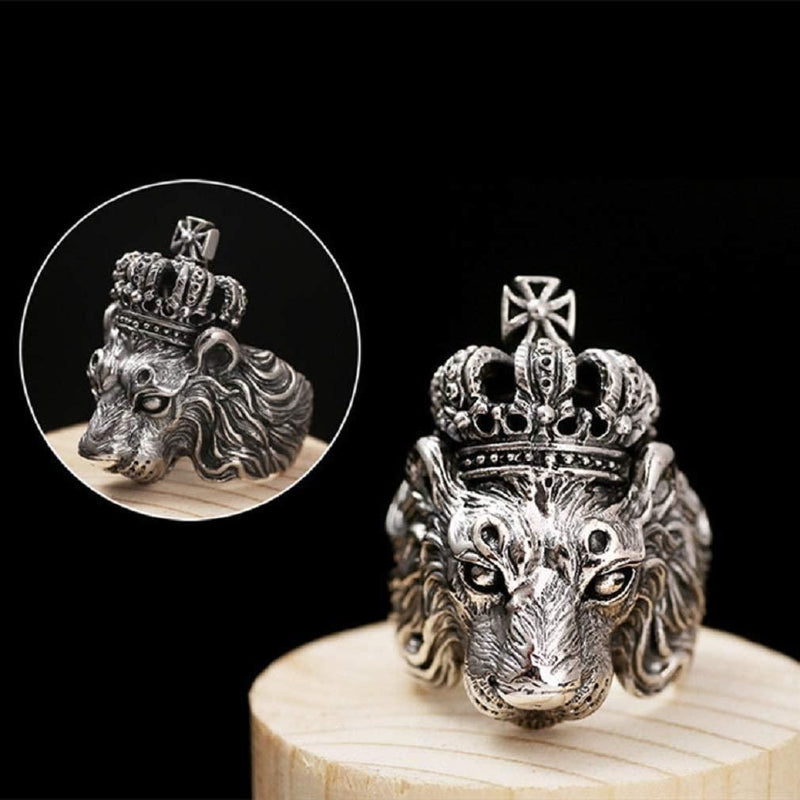 Oxidised Silver Plated Lion Face KGF Ring LASATECH