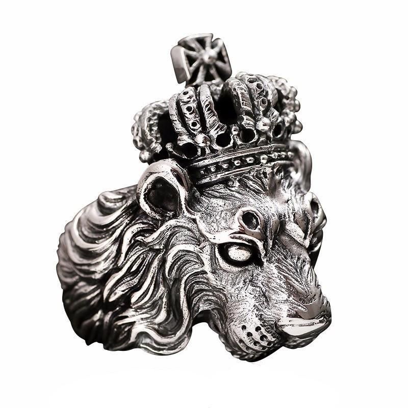 Oxidised Silver Plated Lion Face KGF Ring LASATECH