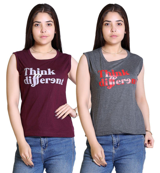 Women's Cotton Typography Print T-Shirt Buy 1 Get 1 Free LASATECH