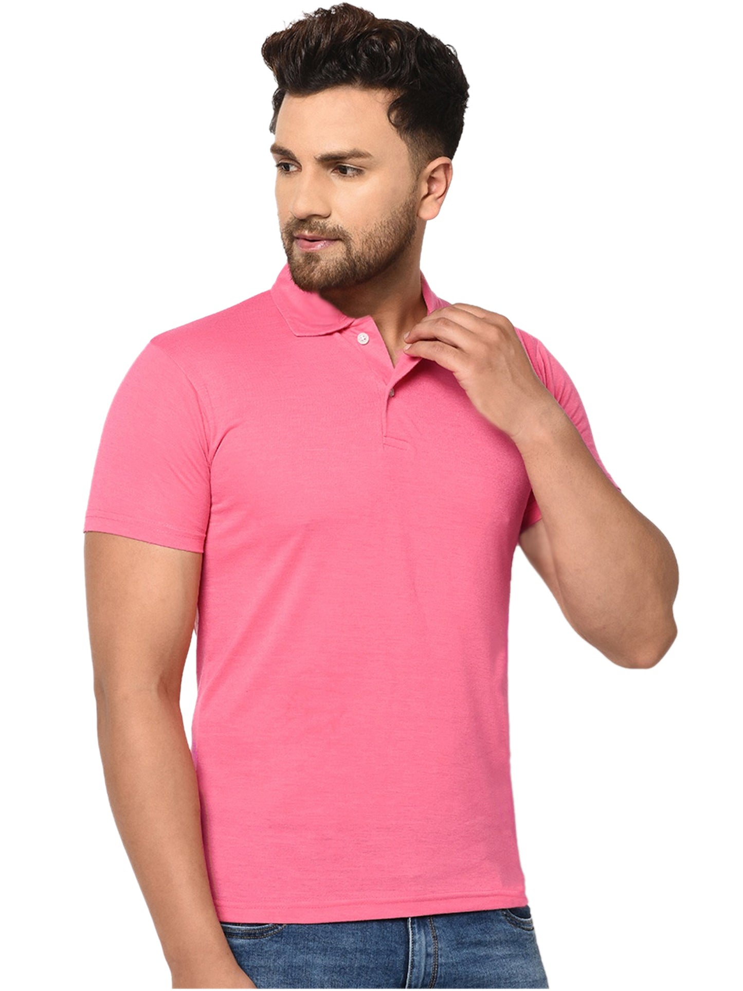 Cotton Blend Solid Half Sleeves Mens Polo T-Shirt LASATECH