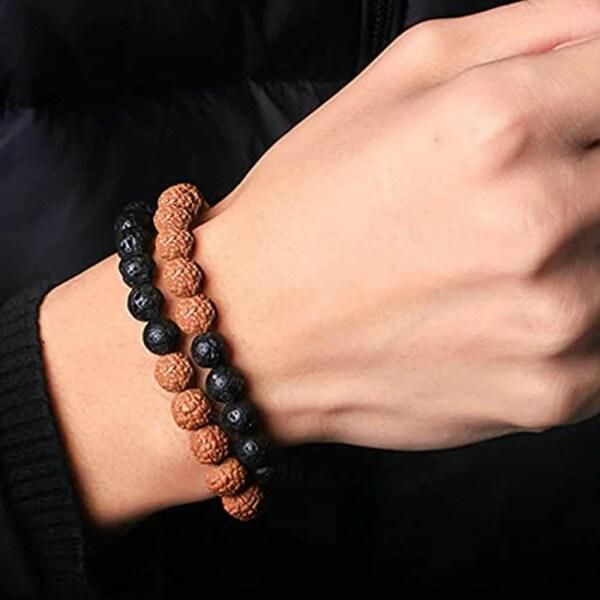 Authentic 5 Mukhi Rudraksha With Black Agate Beaded Bracelet� LASATECH