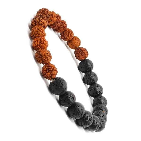 Authentic 5 Mukhi Rudraksha With Black Agate Beaded Bracelet� LASATECH