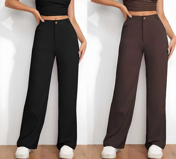Combo of Women's Flat Front Casual Trousers (Pack of 2) LASATECH