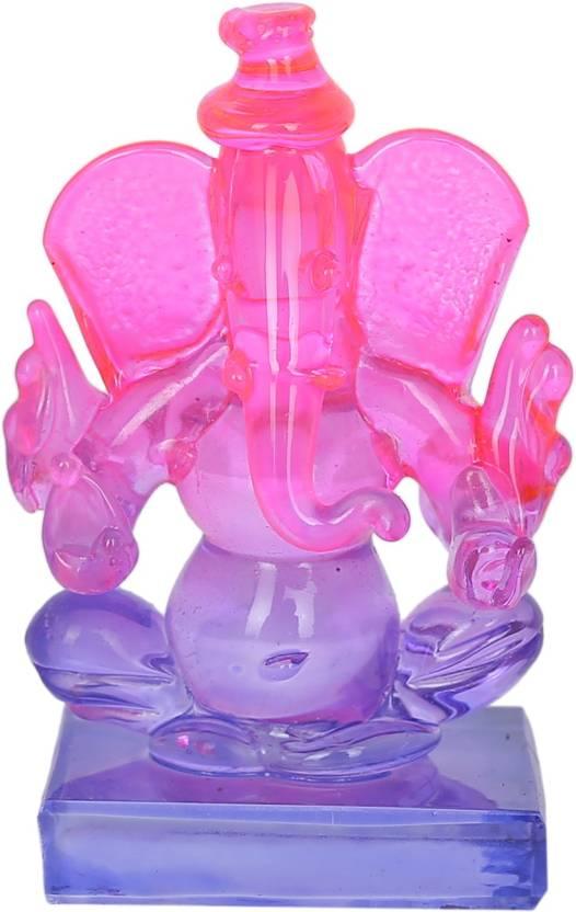 Crystal Ganesh Twin Side Face Car Dashboard Idols Showpiece - 6.5 cm��(Crystal, Multicolor) LASATECH