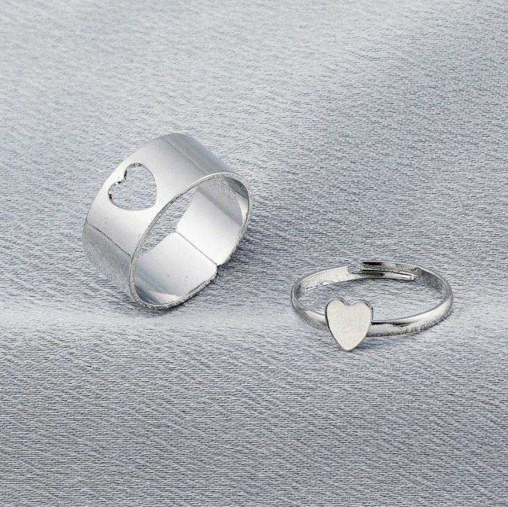 Pretty Silver Heart Matching Wrap Finger Couple Ring LASATECH